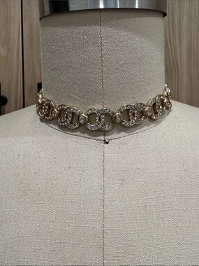 Gold Crystal Link Choker Necklace